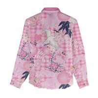 Pink Palaka Crane and Flowers Women Casual Shirt Japan Heritage Spirit - Polynesian Pride