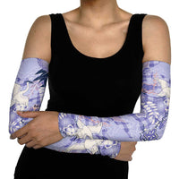 Purple Palaka Crane and Flowers Arm Sleeves Japan Heritage Spirit - Polynesian Pride