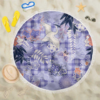 Purple Palaka Crane and Flowers Beach Blanket Japan Heritage Spirit - Polynesian Pride