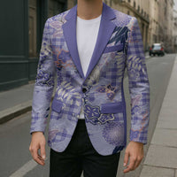 Purple Palaka Crane and Flowers Blazer Japan Heritage Spirit - Polynesian Pride