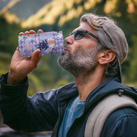 Purple Palaka Crane and Flowers 4 in 1 Can Cooler Tumbler Japan Heritage Spirit - Polynesian Pride