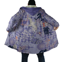 Purple Palaka Crane and Flowers Cloak Japan Heritage Spirit - Polynesian Pride