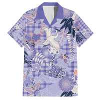 Purple Palaka Crane and Flowers Family Matching Short Sleeve Bodycon Dress and Hawaiian Shirt Japan Heritage Spirit - Polynesian Pride