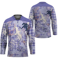 Purple Palaka Crane and Flowers Hockey Jersey Japan Heritage Spirit - Polynesian Pride