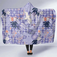Purple Palaka Crane and Flowers Hooded Blanket Japan Heritage Spirit - Polynesian Pride