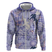 Purple Palaka Crane and Flowers Hoodie Japan Heritage Spirit - Polynesian Pride