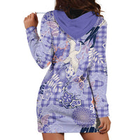 Purple Palaka Crane and Flowers Hoodie Dress Japan Heritage Spirit - Polynesian Pride