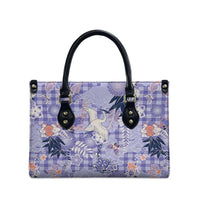 Purple Palaka Crane and Flowers Leather Bag Japan Heritage Spirit - Polynesian Pride