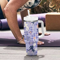Purple Palaka Crane and Flowers Tumbler With Handle Japan Heritage Spirit - Polynesian Pride
