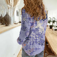 Purple Palaka Crane and Flowers Women Casual Shirt Japan Heritage Spirit - Polynesian Pride
