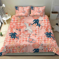 Red Palaka Crane and Flowers Bedding Set Japan Heritage Spirit - Polynesian Pride