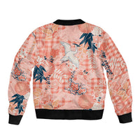 Red Palaka Crane and Flowers Bomber Jacket Japan Heritage Spirit - Polynesian Pride