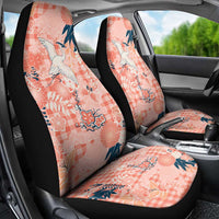 Red Palaka Crane and Flowers Car Seat Cover Japan Heritage Spirit - Polynesian Pride