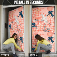 Red Palaka Crane and Flowers Door Cover Japan Heritage Spirit - Polynesian Pride