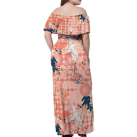 Red Palaka Crane and Flowers Family Matching Off Shoulder Maxi Dress and Hawaiian Shirt Japan Heritage Spirit - Polynesian Pride