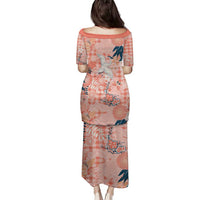 Red Palaka Crane and Flowers Family Matching Puletasi and Hawaiian Shirt Japan Heritage Spirit - Polynesian Pride