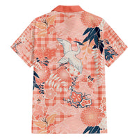 Red Palaka Crane and Flowers Family Matching Short Sleeve Bodycon Dress and Hawaiian Shirt Japan Heritage Spirit - Polynesian Pride
