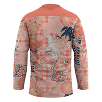 Red Palaka Crane and Flowers Hockey Jersey Japan Heritage Spirit - Polynesian Pride