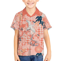 Red Palaka Crane and Flowers Kid Hawaiian Shirt Japan Heritage Spirit - Polynesian Pride