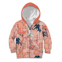 Red Palaka Crane and Flowers Kid Hoodie Japan Heritage Spirit - Polynesian Pride