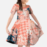 Red Palaka Crane and Flowers Kid Short Sleeve Dress Japan Heritage Spirit - Polynesian Pride