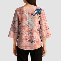 Red Palaka Crane and Flowers Kimono Sleeve Blouse Japan Heritage Spirit - Polynesian Pride