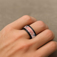 Red Palaka Crane and Flowers Spinner Ring Japan Heritage Spirit - Polynesian Pride