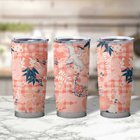 Red Palaka Crane and Flowers Tumbler Cup Japan Heritage Spirit - Polynesian Pride
