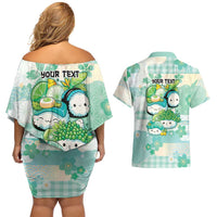 Personalized Japanese Kawaii Sushi Couples Matching Off Shoulder Short Dress and Hawaiian Shirt Green Wagara Palaka This Is How I Roll