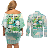 Personalized Japanese Kawaii Sushi Couples Matching Off Shoulder Short Dress and Long Sleeve Button Shirt Green Wagara Palaka This Is How I Roll