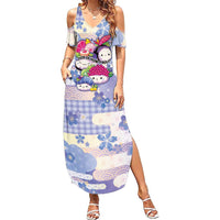 Personalized Japanese Kawaii Sushi Family Matching Summer Maxi Dress and Hawaiian Shirt Blue Wagara Palaka This Is How I Roll LT9 Mom's Dress Blue - Polynesian Pride