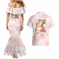 Personalized Japanese Kawaii Sushi Couples Matching Mermaid Dress and Hawaiian Shirt Pink Wagara Palaka This Is How I Roll