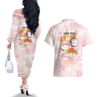 Personalized Japanese Kawaii Sushi Couples Matching Off The Shoulder Long Sleeve Dress and Hawaiian Shirt Pink Wagara Palaka This Is How I Roll LT9 - Polynesian Pride