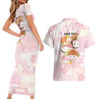 Personalized Japanese Kawaii Sushi Couples Matching Short Sleeve Bodycon Dress and Hawaiian Shirt Pink Wagara Palaka This Is How I Roll