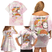 Personalized Japanese Kawaii Sushi Family Matching Off Shoulder Short Dress and Hawaiian Shirt Pink Wagara Palaka This Is How I Roll LT9 - Polynesian Pride