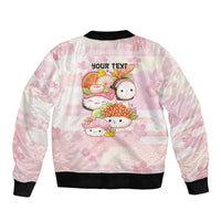Personalized Japanese Kawaii Sushi Sleeve Zip Bomber Jacket Pink Wagara Palaka This Is How I Roll