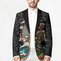 Personalized Japanese Koi Fish Ramen Blazer Tiki Surfing Wagara Hibiscus Pattern