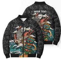 Personalized Japanese Koi Fish Ramen Bomber Puffer Jacket Tiki Surfing Wagara Hibiscus Pattern