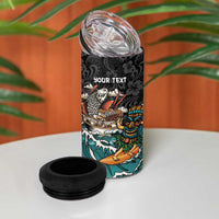 Personalized Japanese Koi Fish Ramen 4 in 1 Can Cooler Tumbler Tiki Surfing Wagara Hibiscus Pattern