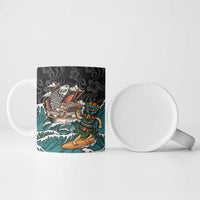Personalized Japanese Koi Fish Ramen Ceramic Mug Tiki Surfing Wagara Hibiscus Pattern