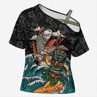 Personalized Japanese Koi Fish Ramen Cross Shoulder Shirt Tiki Surfing Wagara Hibiscus Pattern