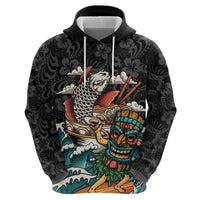 Personalized Japanese Koi Fish Ramen Hoodie Tiki Surfing Wagara Hibiscus Pattern