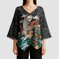 Personalized Japanese Koi Fish Ramen Kimono Sleeve Blouse Tiki Surfing Wagara Hibiscus Pattern