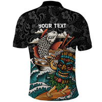 Personalized Japanese Koi Fish Ramen Polo Shirt Tiki Surfing Wagara Hibiscus Pattern