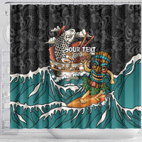 Personalized Japanese Koi Fish Ramen Shower Curtain Tiki Surfing Wagara Hibiscus Pattern