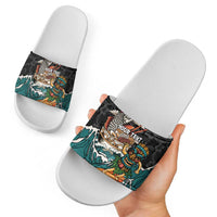Personalized Japanese Koi Fish Ramen Slide Sandals Tiki Surfing Wagara Hibiscus Pattern