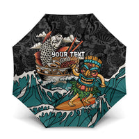 Personalized Japanese Koi Fish Ramen Umbrella Tiki Surfing Wagara Hibiscus Pattern