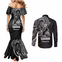 Black Guam Latte Stone Tribal Tattoo Couples Matching Mermaid Dress and Long Sleeve Button Shirt Hafa Adai Six 7 One