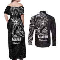 Black Guam Latte Stone Tribal Tattoo Couples Matching Off Shoulder Maxi Dress and Long Sleeve Button Shirt Hafa Adai Six 7 One