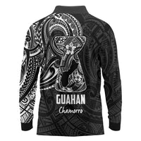 Black Guam Latte Stone Tribal Tattoo Long Sleeve Polo Shirt Hafa Adai Six 7 One